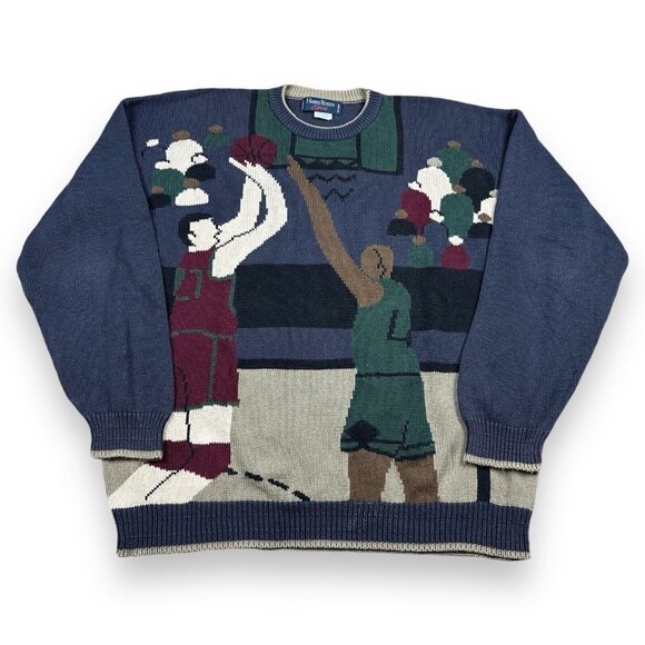 Harry Rosen Sport Basketball Game Graphic Picture Knit Print Mens Large - Picture 1 of 8
